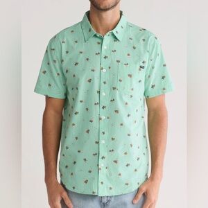 Billabong Chase Short Sleeve Printed Aquamarine Turquoise Button Down Shirt